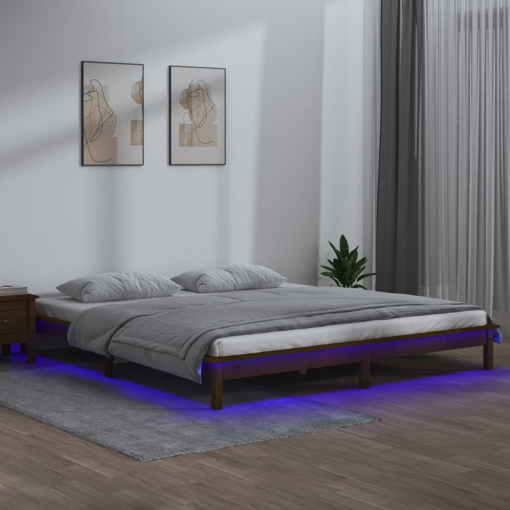 vidaXL Bedframe LED massief hout honingbruin 150x200 cm