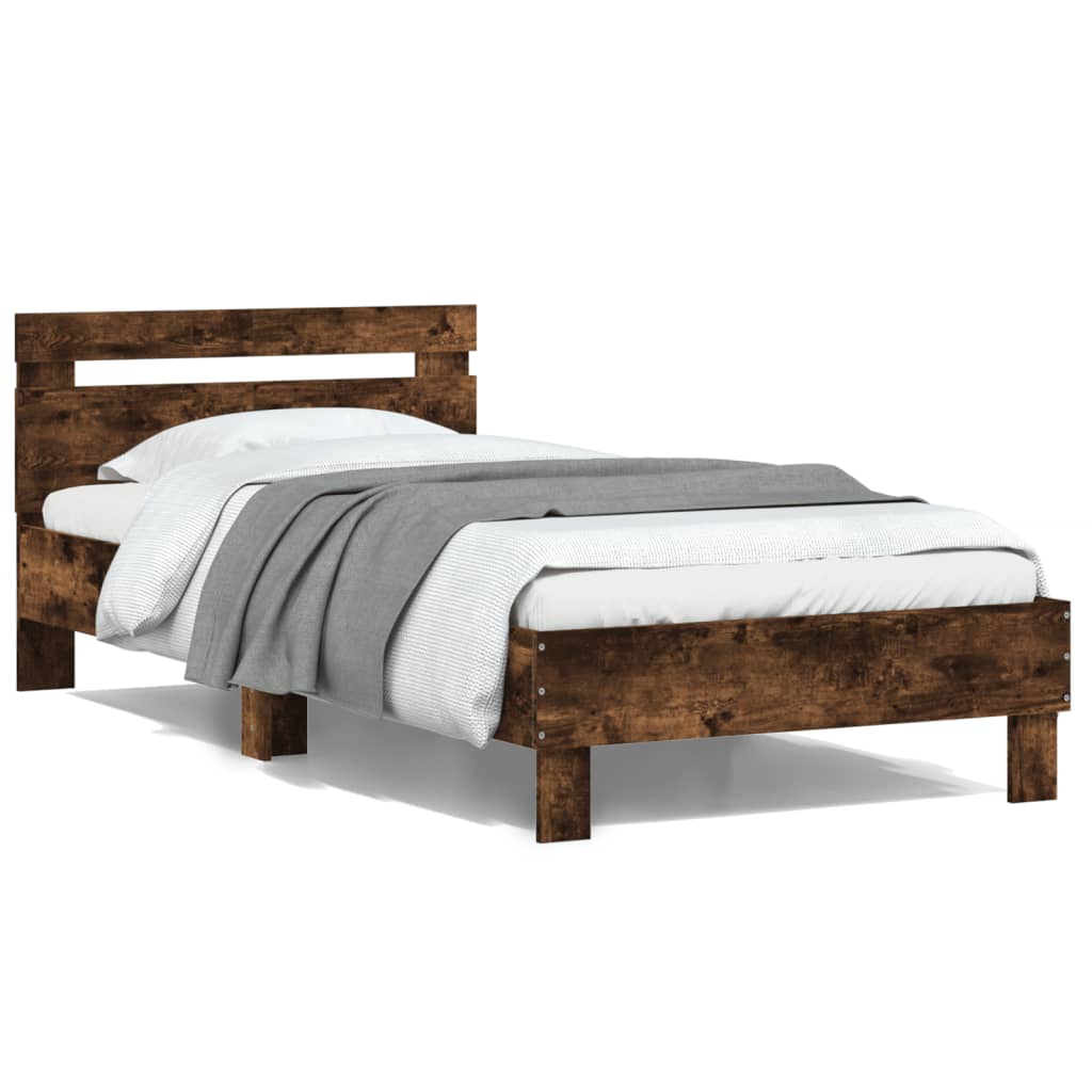 vidaXL Bedframe met hoofdeinde bewerkt hout gerookt eiken 100x200 cm