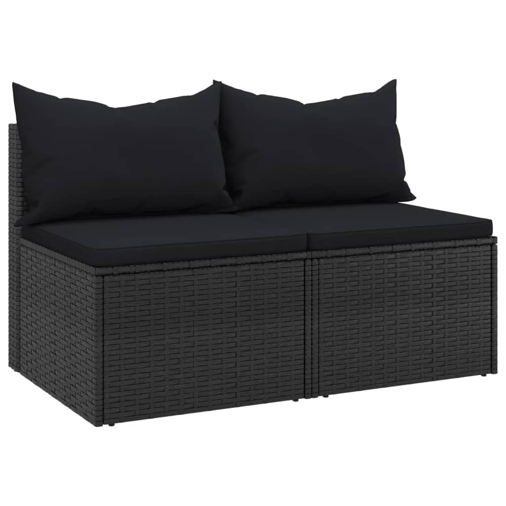 vidaXL Tuinmiddenbanken met kussens 2 st poly rattan zwart