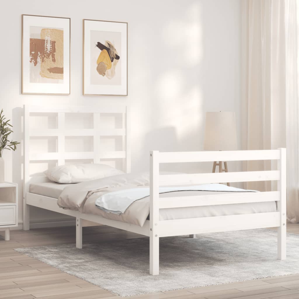 vidaXL Bedframe met hoofdbord massief hout wit 90x200 cm