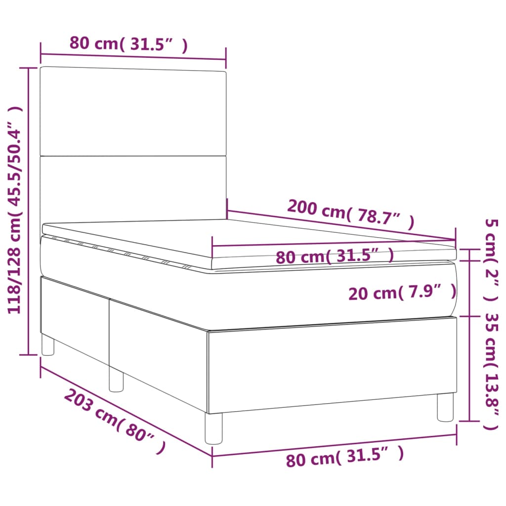 vidaXL Boxspring met matras en LED kunstleer cappuccinokleur 80x200 cm