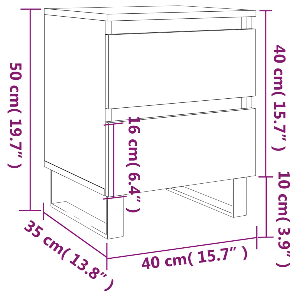 vidaXL Nachtkastjes 2 st 40x35x50 cm bewerkt hout bruin eikenkleur