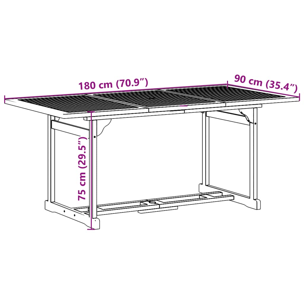 vidaXL 9-delige Tuinset 180x90x75 cm massief acaciahout