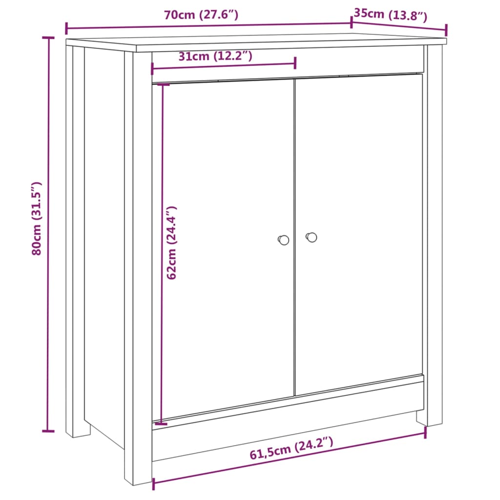 vidaXL Dressoir 70x35x80 cm massief grenenhout