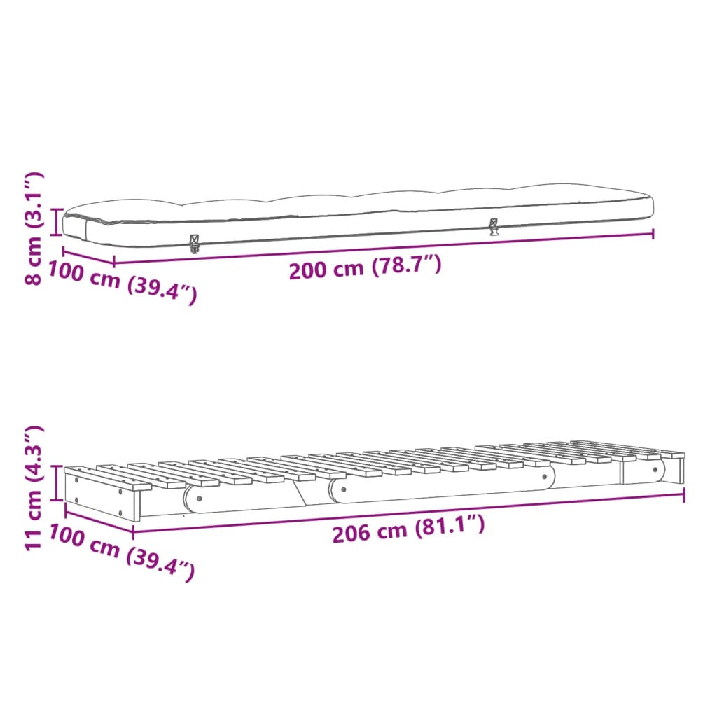 vidaXL Futon slaapbank met matras 100x206x11 cm massief douglashout