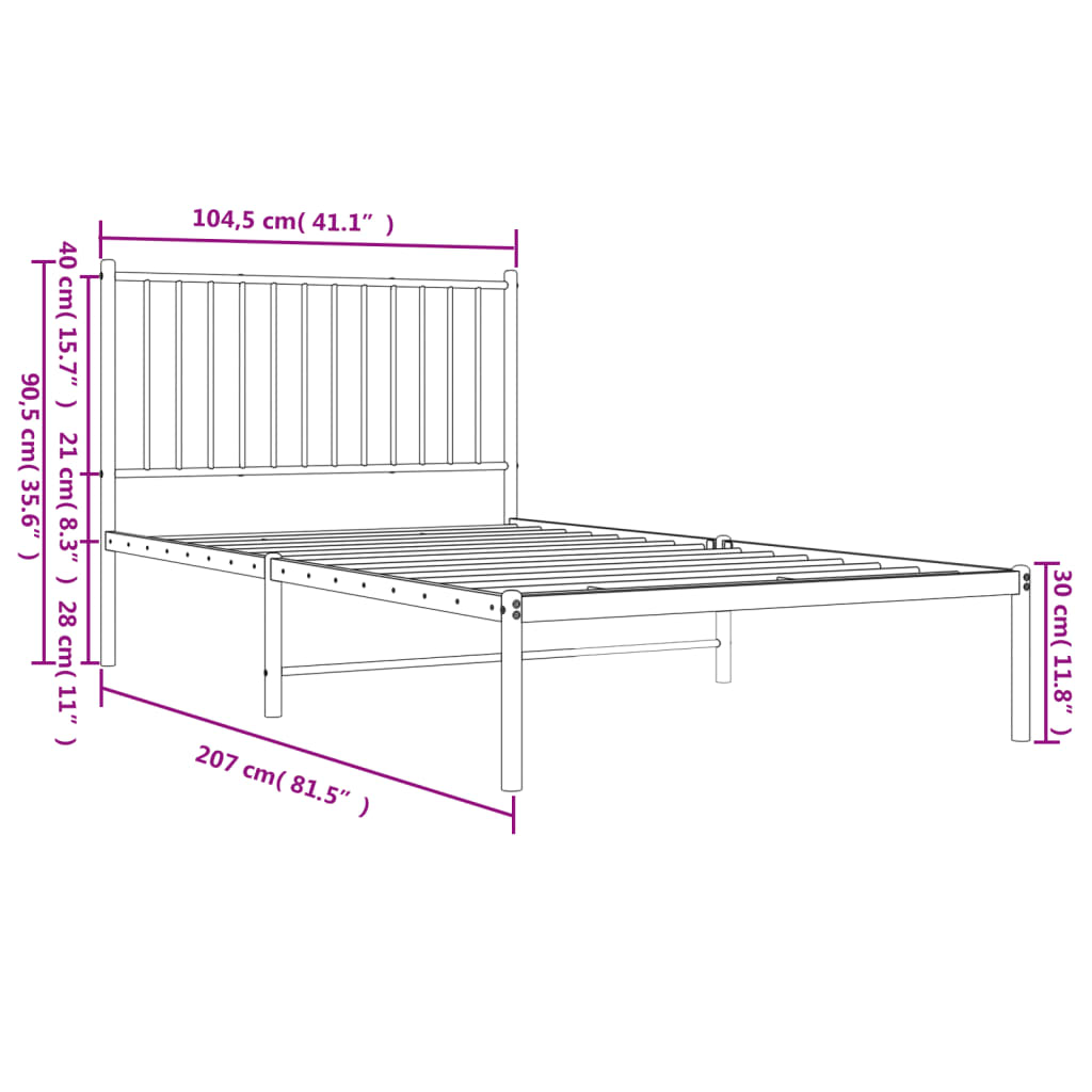 vidaXL Bedframe met hoofdbord metaal wit 100x200 cm