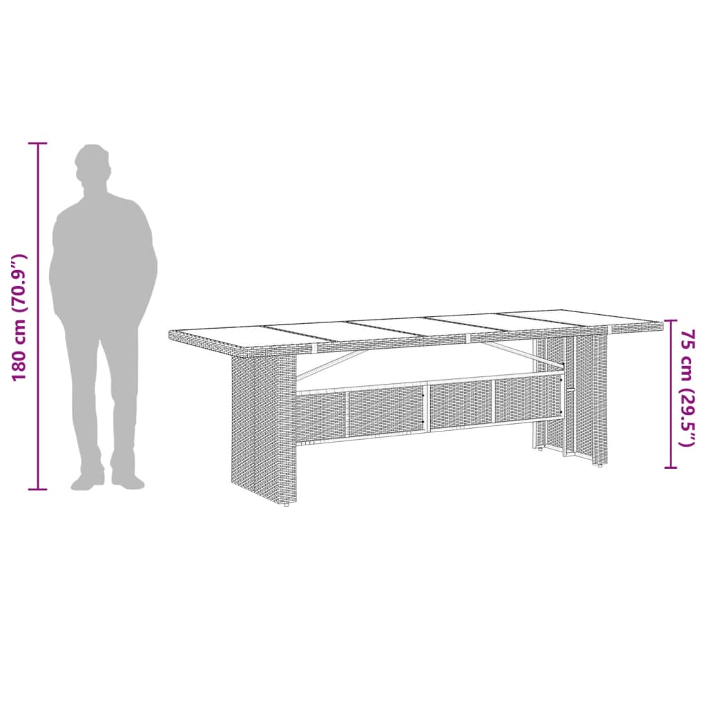 vidaXL Tuintafel met glazen blad 240x90x75 cm poly rattan