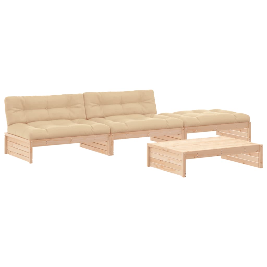 vidaXL 4-delige Loungeset met kussens massief hout