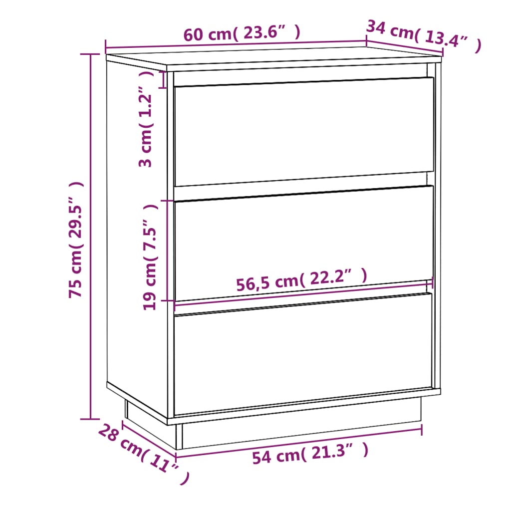 vidaXL Dressoir 60x34x75 cm massief grenenhout honingbruin