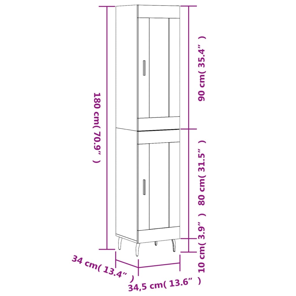 vidaXL Hoge kast 34,5x34x180 cm bewerkt hout zwart