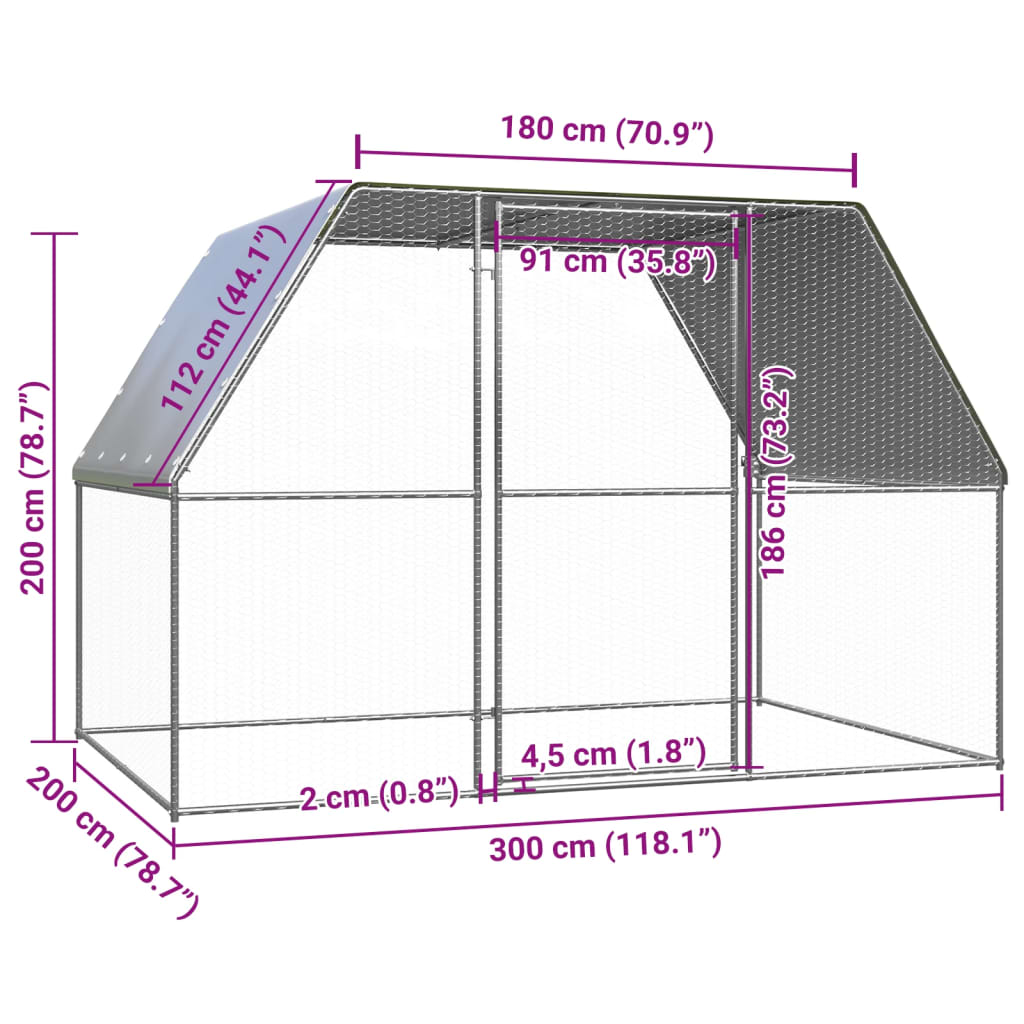 vidaXL Kippenkooi 3x2x2 m gegalvaniseerd staal zilverkleurig en grijs