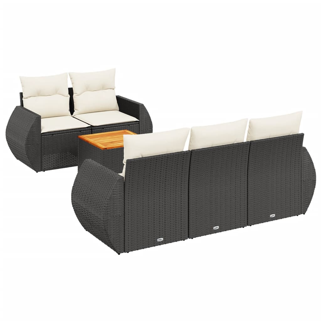 vidaXL 6-delige Loungeset met kussens poly rattan zwart