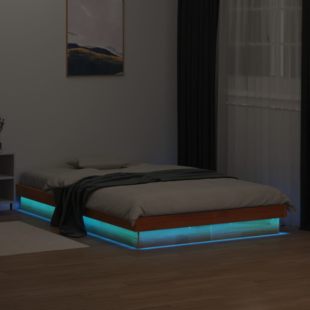 vidaXL Bedframe met LED massief grenenhout wasbruin 135x190 cm