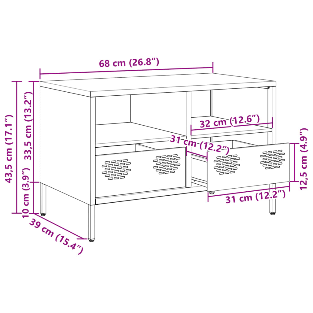 vidaXL Tv-meubel 68x39x43,5 cm koudgewalst staal antracietkleurig