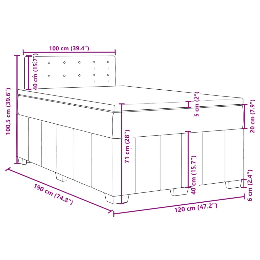 vidaXL Boxspring met matras stof donkergrijs 120x190 cm