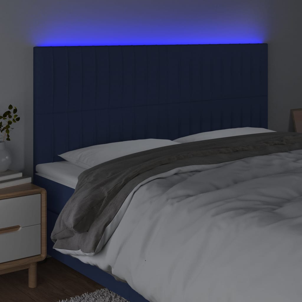 vidaXL Hoofdbord LED 180x5x118/128 cm stof blauw