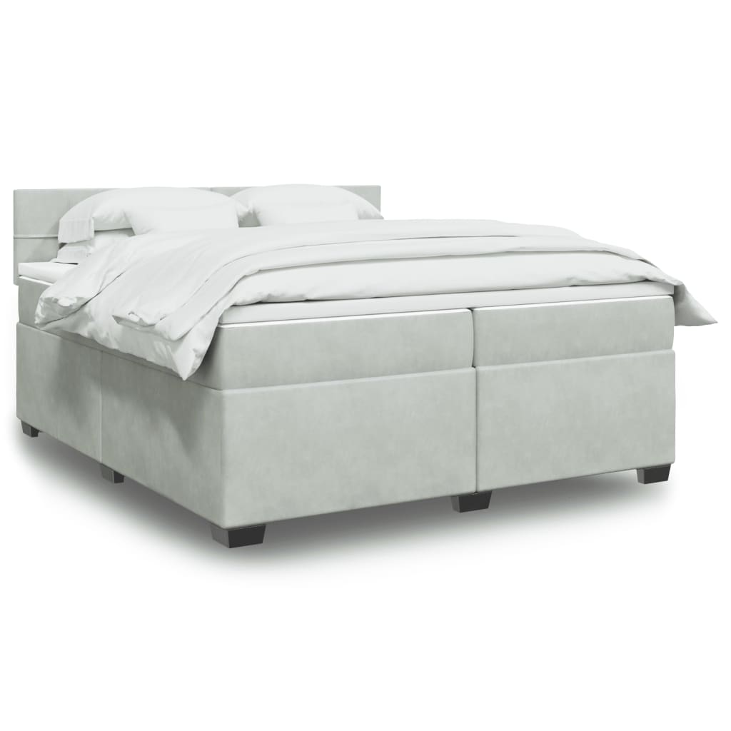 vidaXL Boxspring met matras fluweel lichtgrijs 200x200 cm