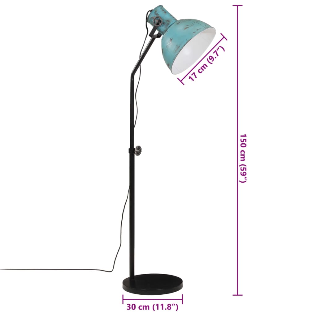 vidaXL Vloerlamp 25 W E27 30x30x90/150 cm verweerd blauw