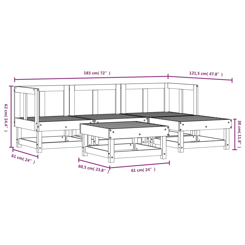 vidaXL 5-delige Loungeset massief grenenhout honingbruin