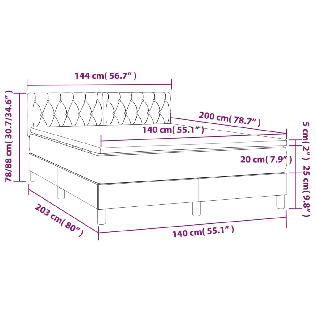 vidaXL Boxspring met matras stof donkerbruin 140x200 cm