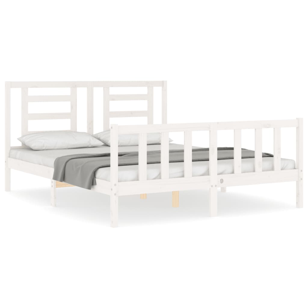 vidaXL Bedframe met hoofdbord massief hout wit 160x200 cm