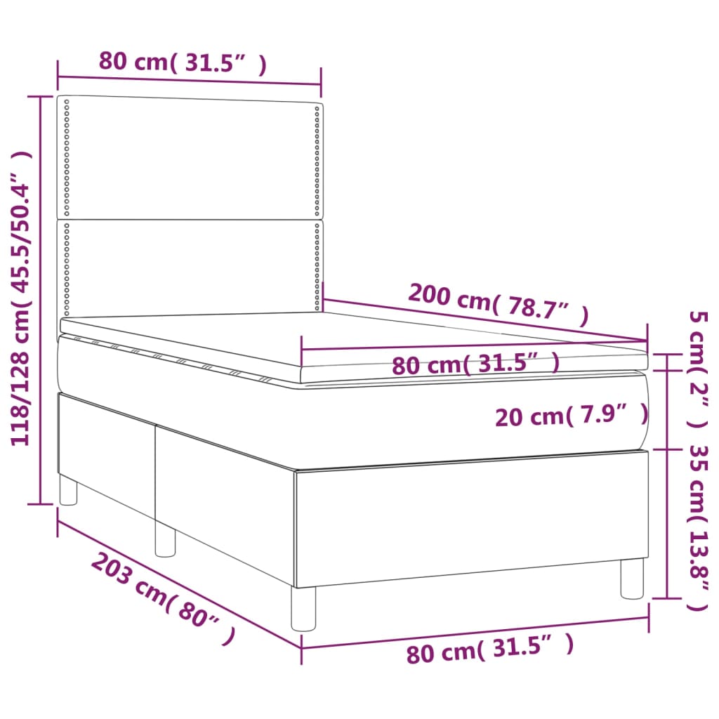 vidaXL Boxspring met matras en LED stof taupe 80x200 cm