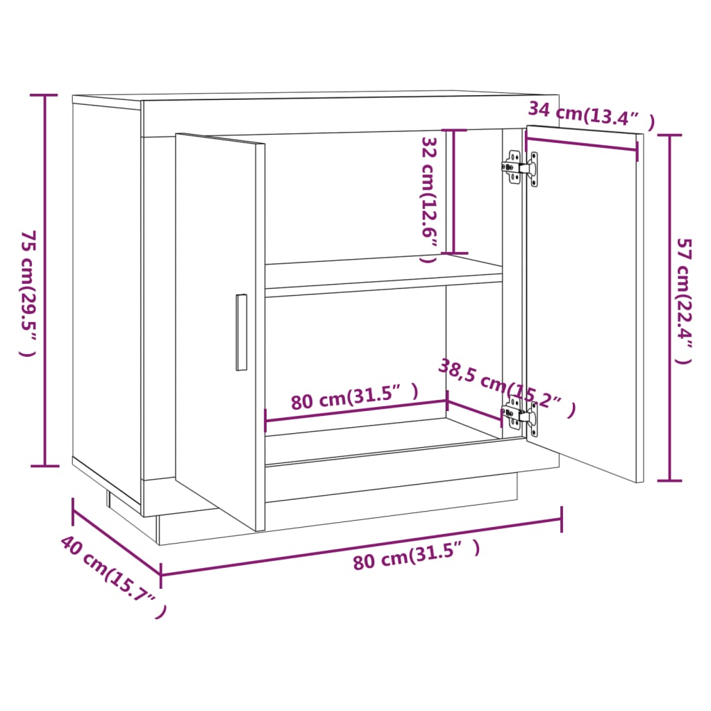 vidaXL Dressoir 80x40x75 cm bewerkt hout gerookt eikenkleurig