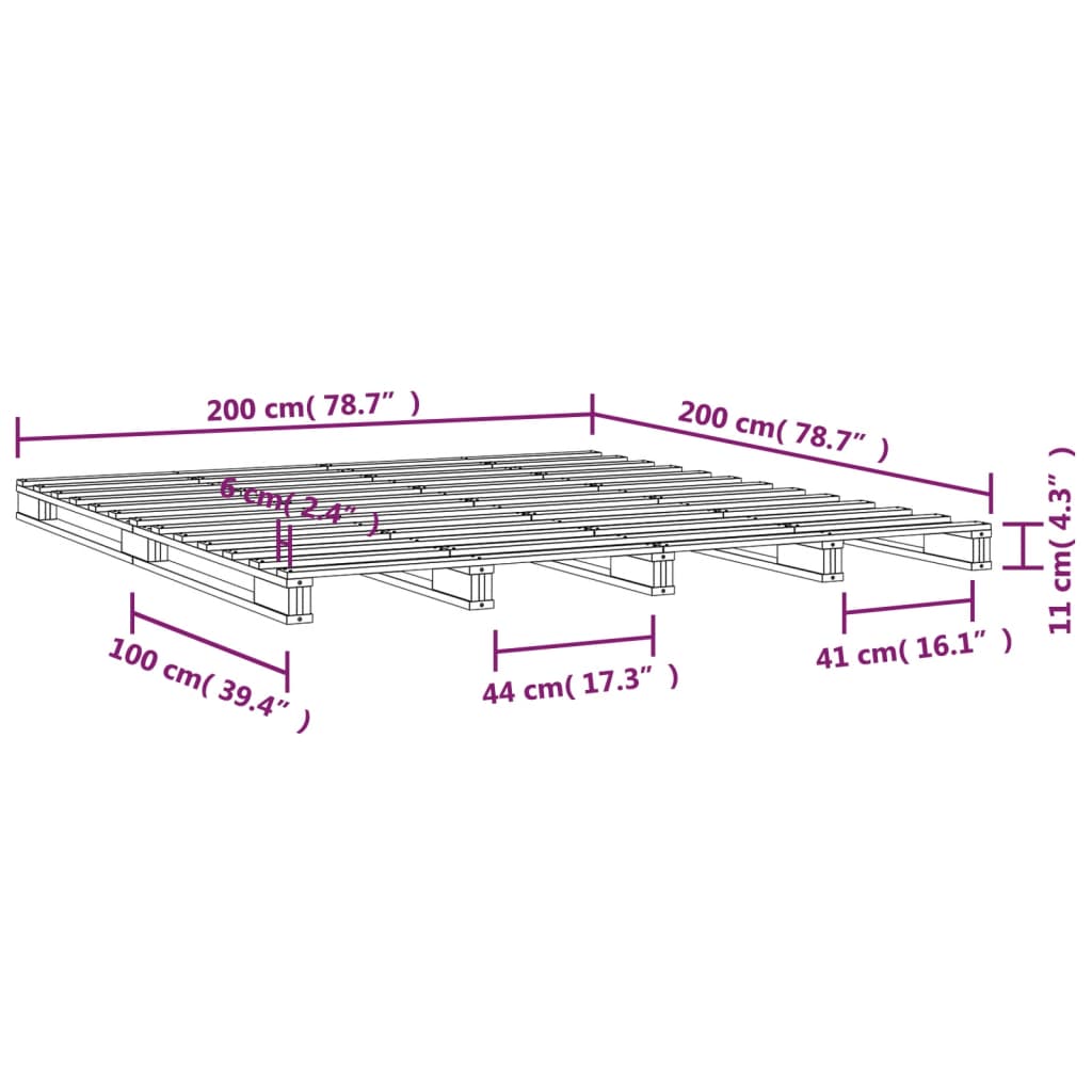 vidaXL Palletbed massief grenenhout wit 200x200 cm