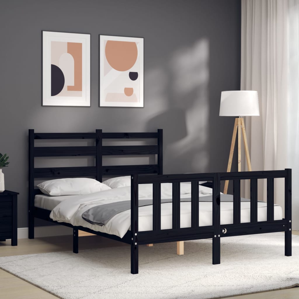 vidaXL Bedframe met hoofdbord massief hout zwart 140x190 cm