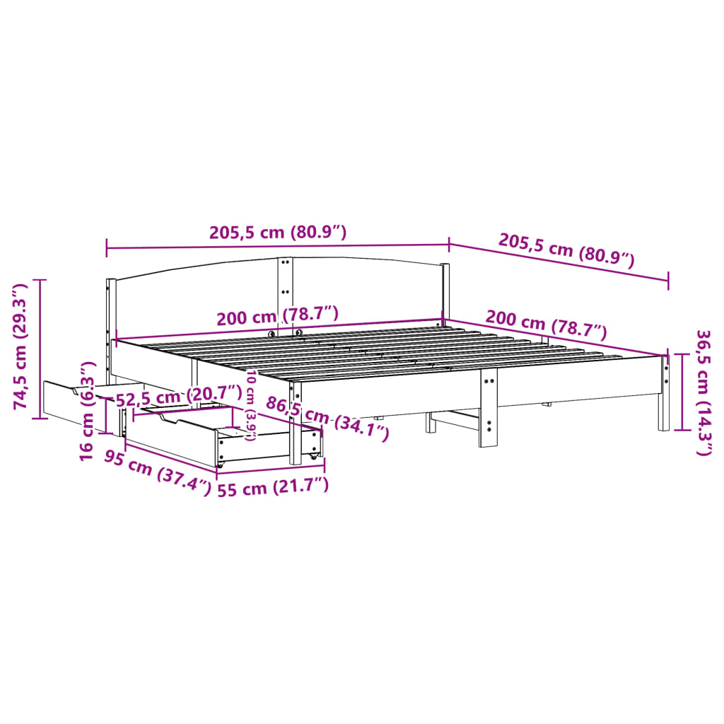 vidaXL Bedframe zonder matras massief grenenhout 200x200 cm