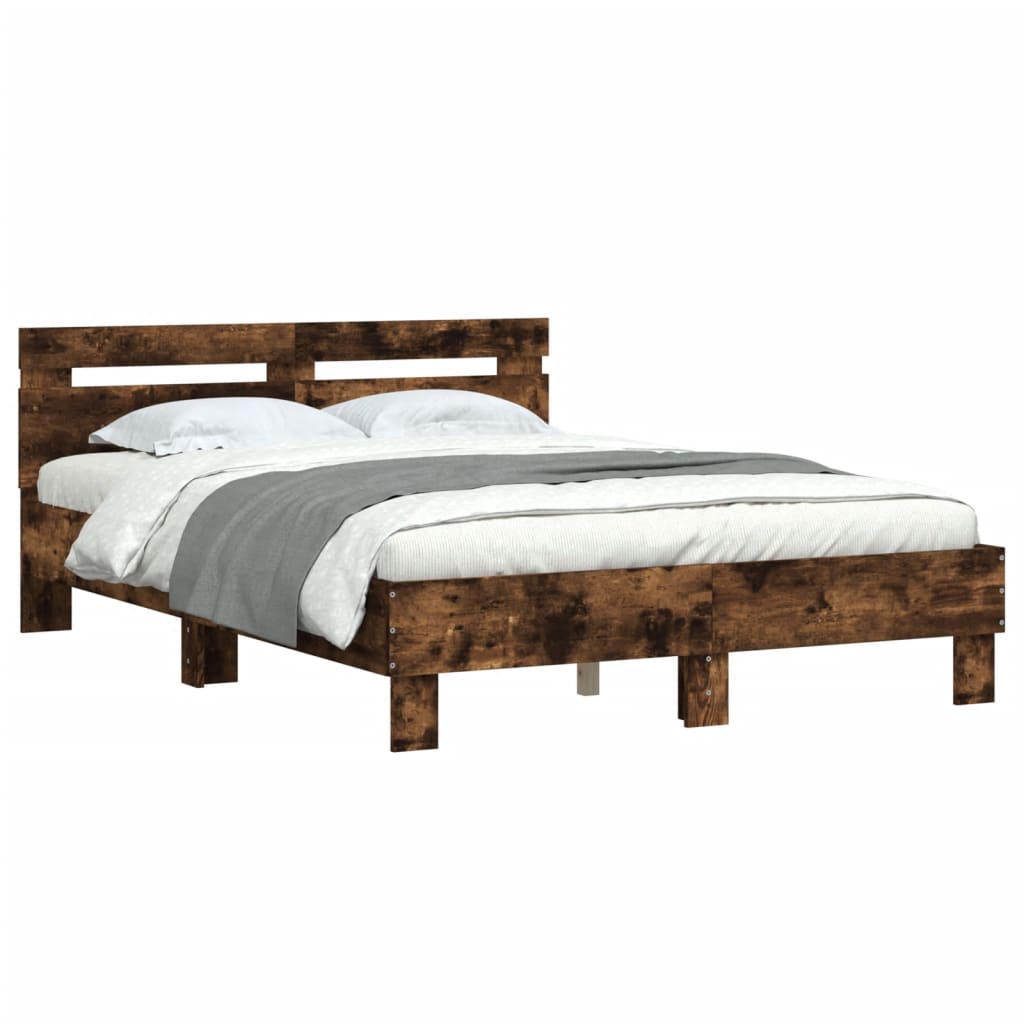 vidaXL Bedframe met hoofdeinde bewerkt hout gerookt eiken 120x200 cm