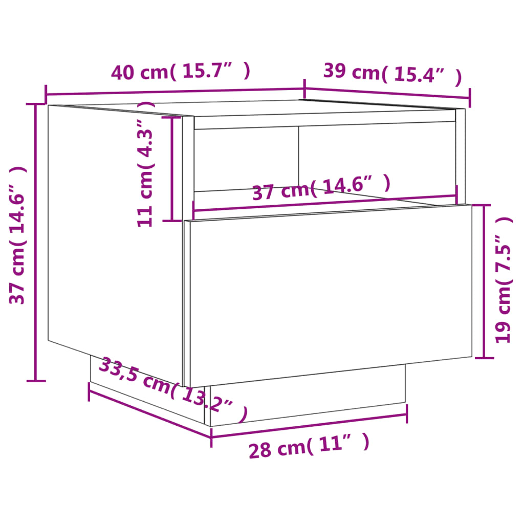 vidaXL Nachtkastje met LED-verlichting 40x39x37 cm wit