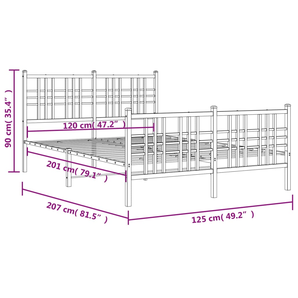 vidaXL Bedframe met hoofd- en voeteneinde metaal wit 120x200 cm