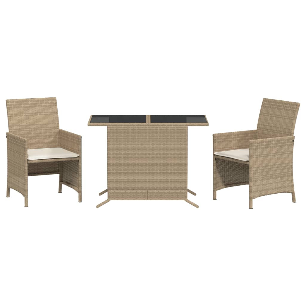 vidaXL 3-delige Bistroset met kussens poly rattan beige