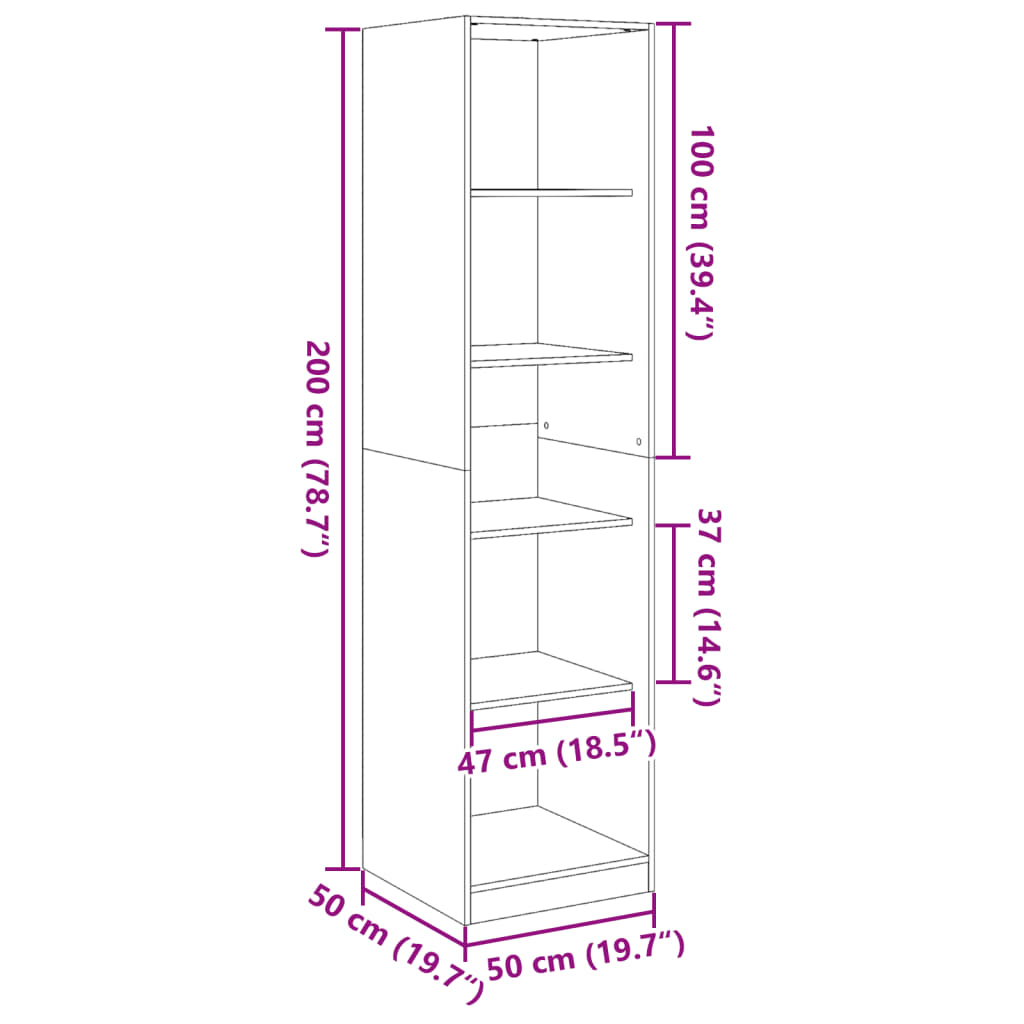 vidaXL Kledingkast 50x50x200 cm bewerkt hout zwart