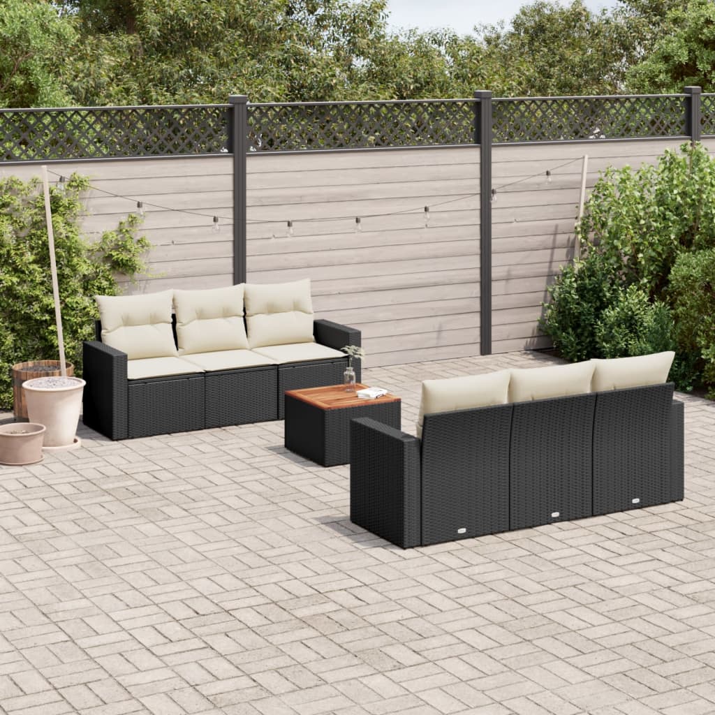 vidaXL 7-delige Loungeset met kussens poly rattan zwart