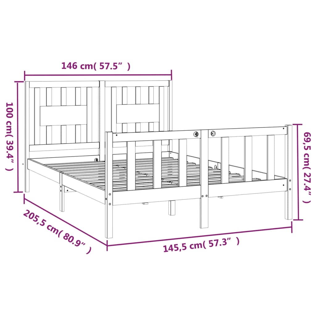 vidaXL Bedframe met hoofdbord massief grenenhout wit 140x200 cm