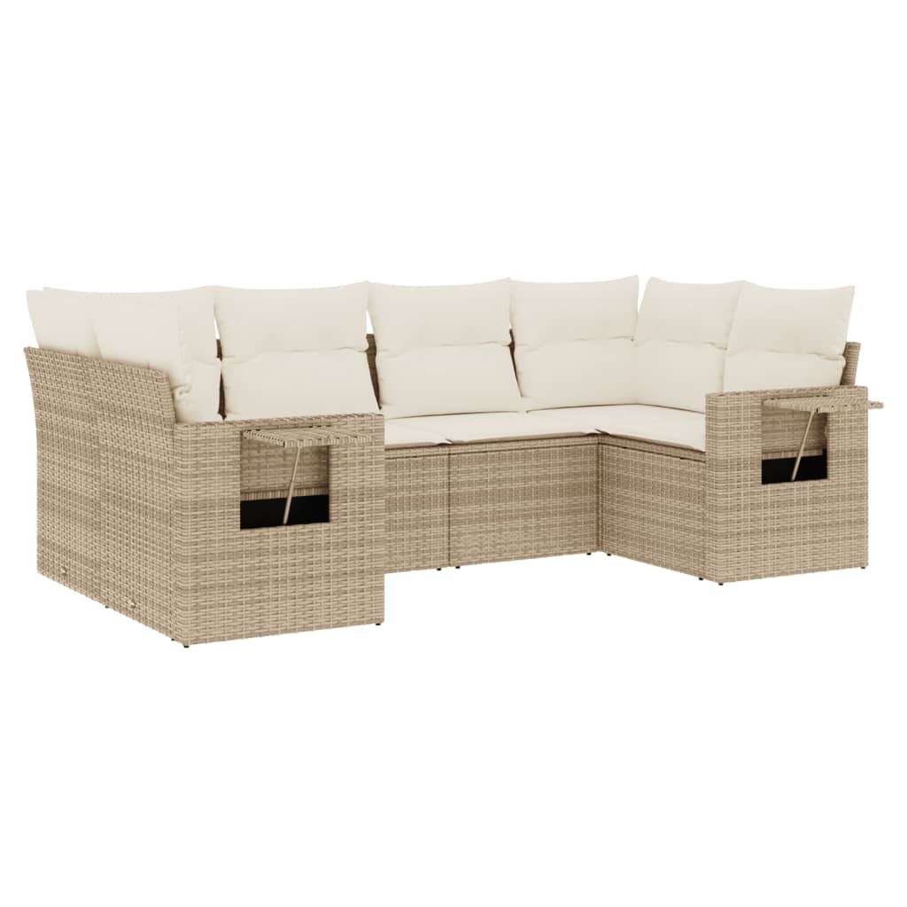 vidaXL 6-delige Loungeset met kussens poly rattan beige