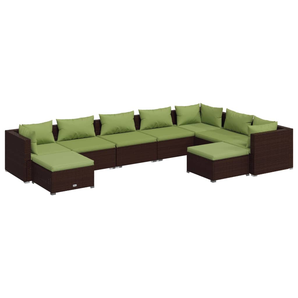 vidaXL 9-delige Loungeset met kussens poly rattan bruin