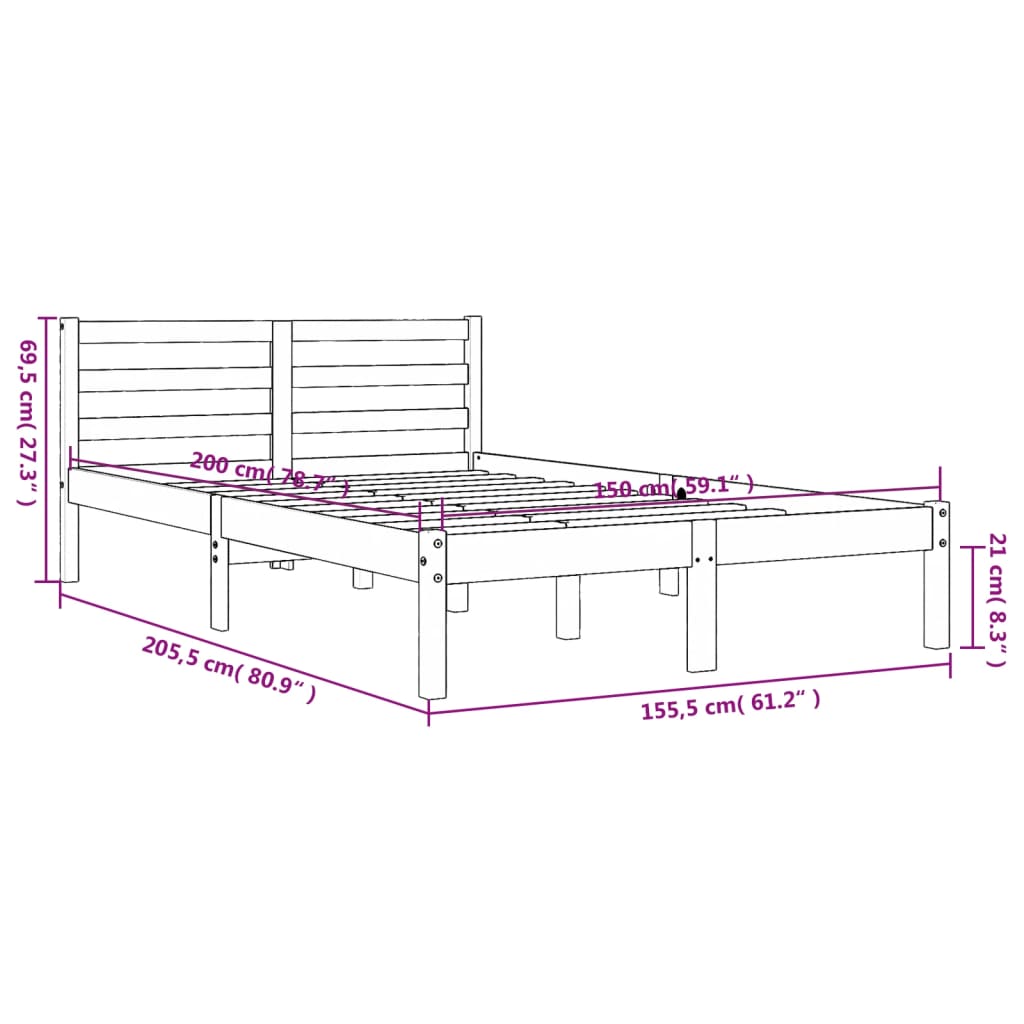 vidaXL Bedframe zonder matras massief grenenhout wasbruin 150x200 cm