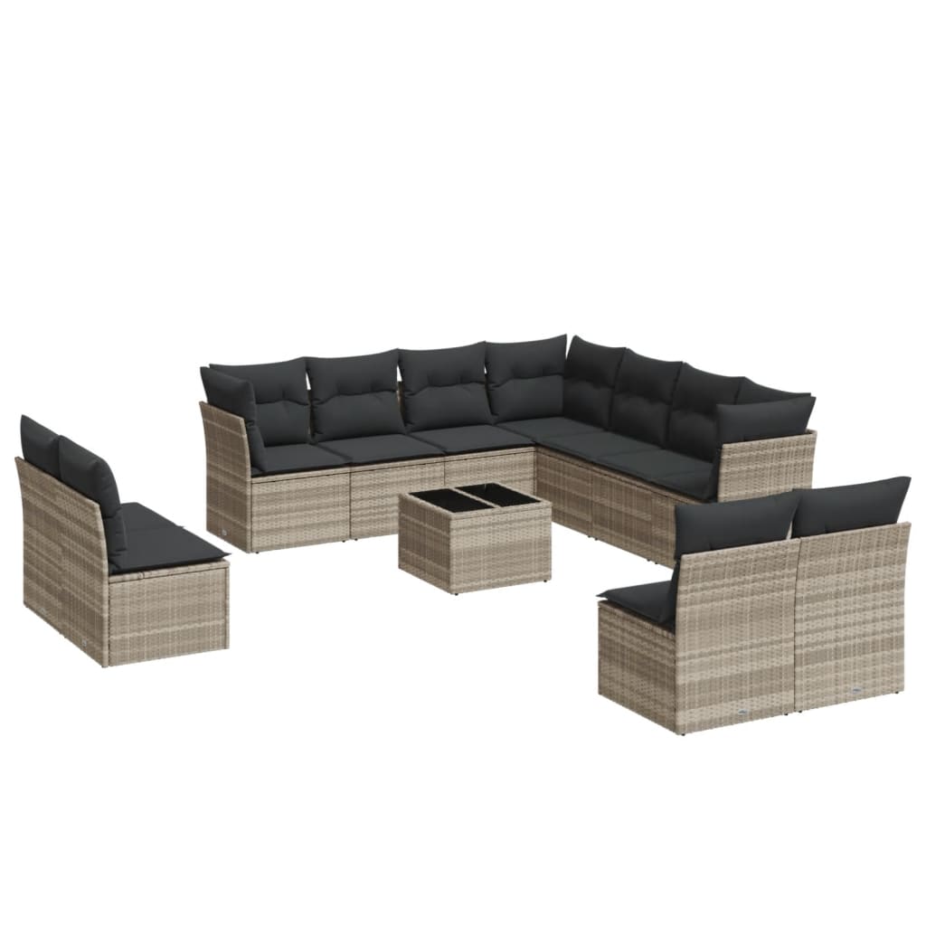 vidaXL 12-delige Loungeset met kussens poly rattan lichtgrijs