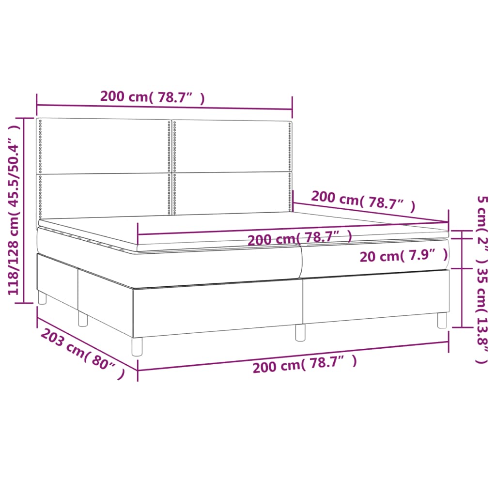 vidaXL Boxspring met matras en LED fluweel roze 200x200 cm