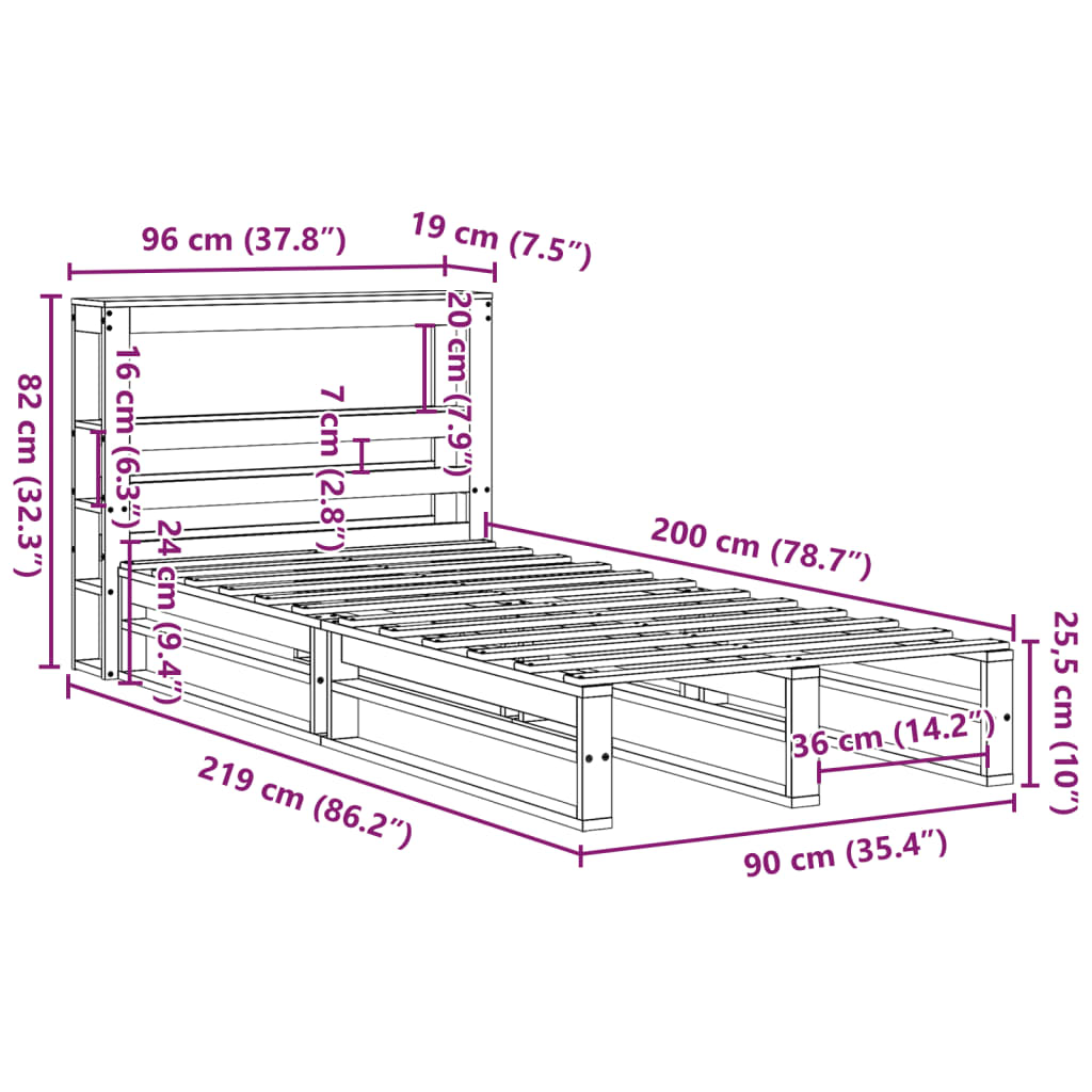 vidaXL Bedframe zonder matras massief grenenhout wit 90x200 cm