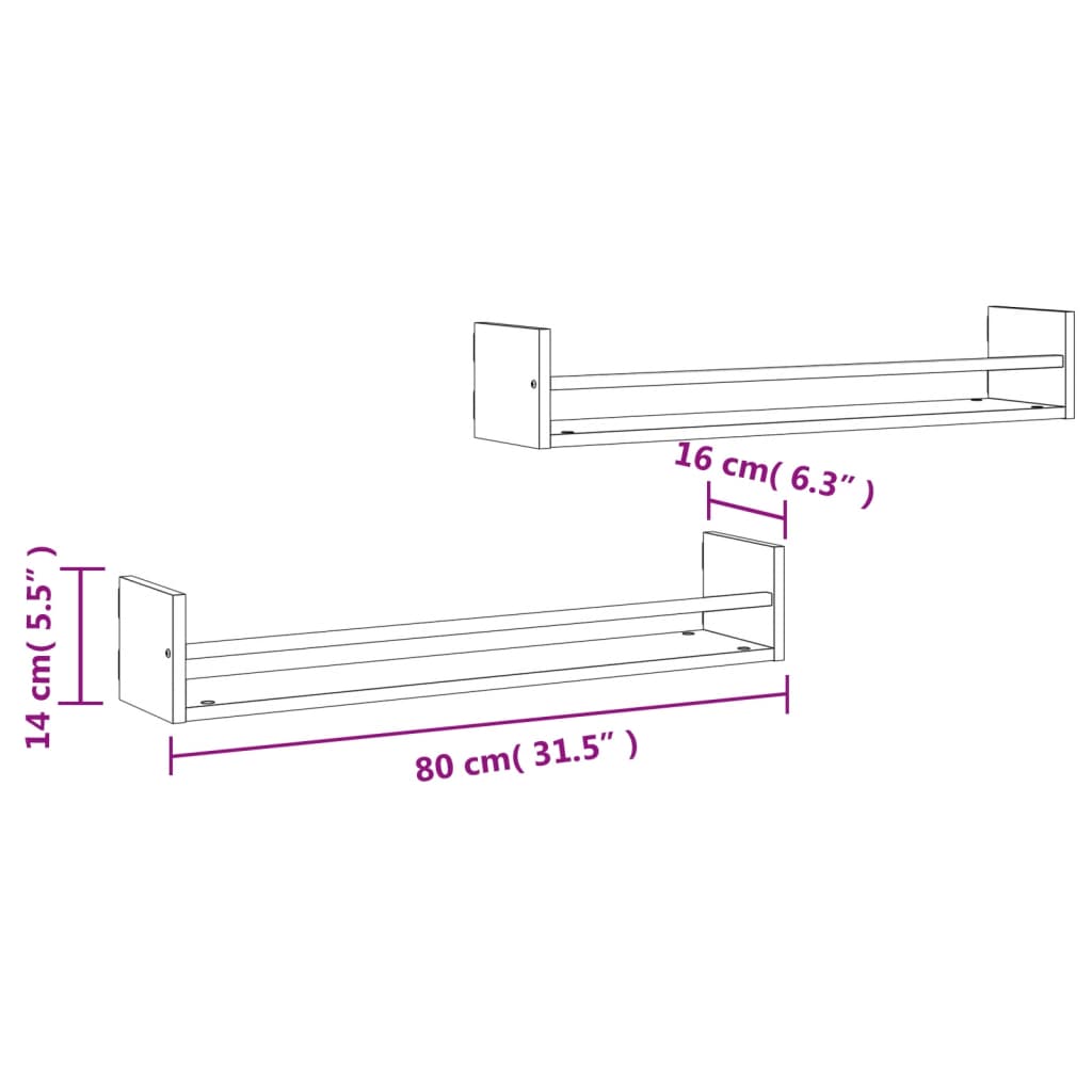 vidaXL Wandschappen met stangen 2 st 80x16x14 cm gerookt eikenkleurig