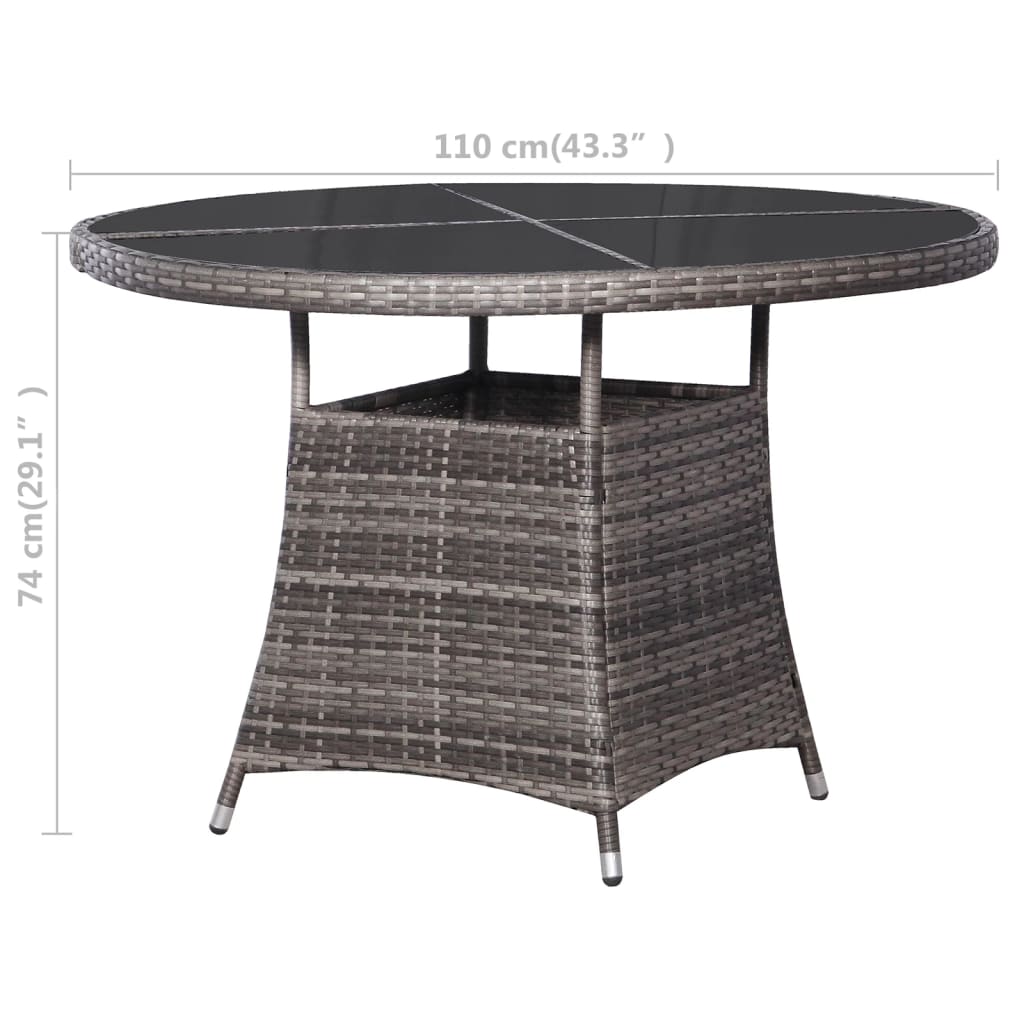 vidaXL Tuintafel Ø110x74 cm poly rattan grijs