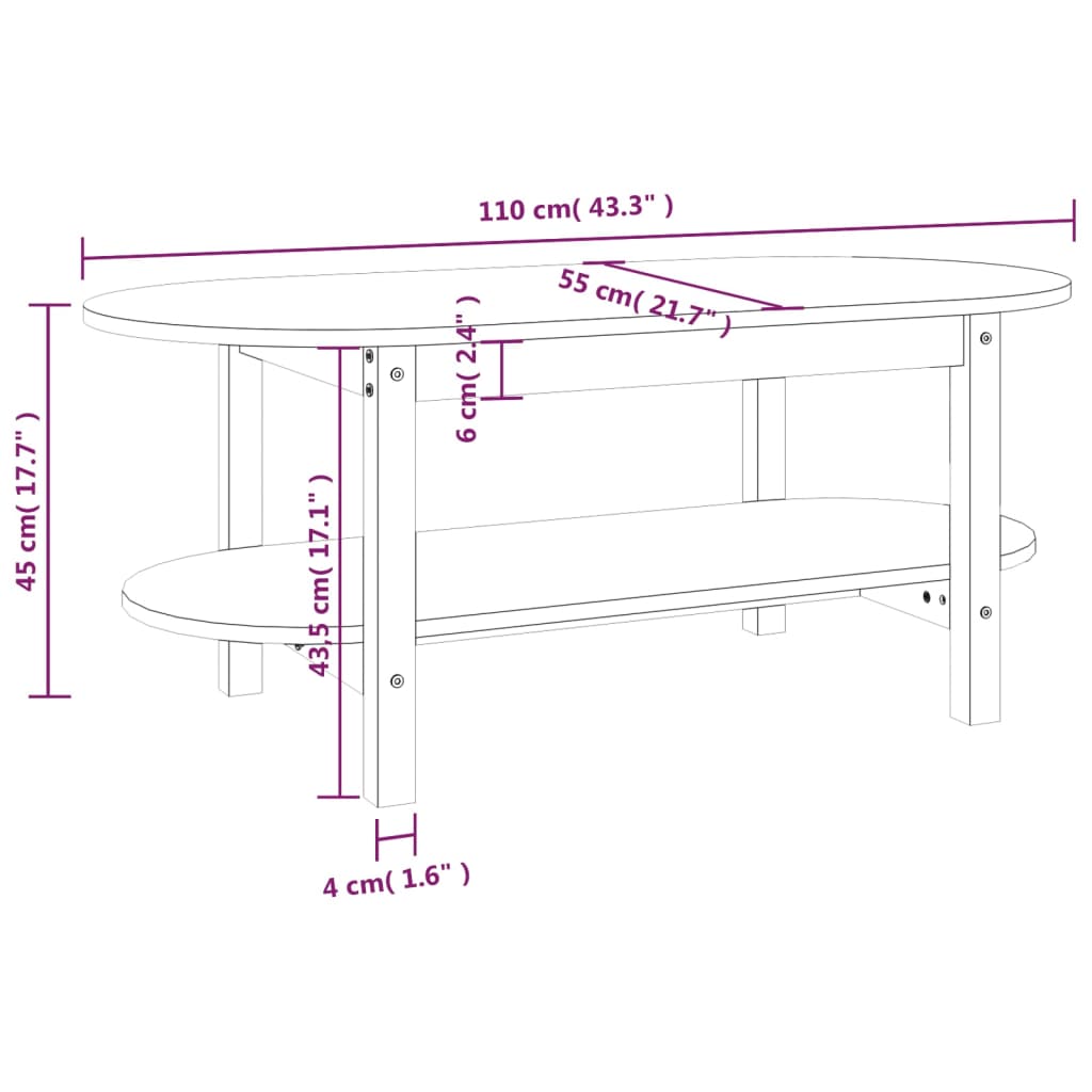 vidaXL Salontafel 110x55x45 cm massief grenenhout grijs