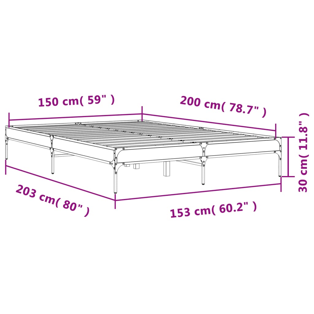 vidaXL Bedframe bewerkt hout metaal sonoma eikenkleurig 150x200 cm