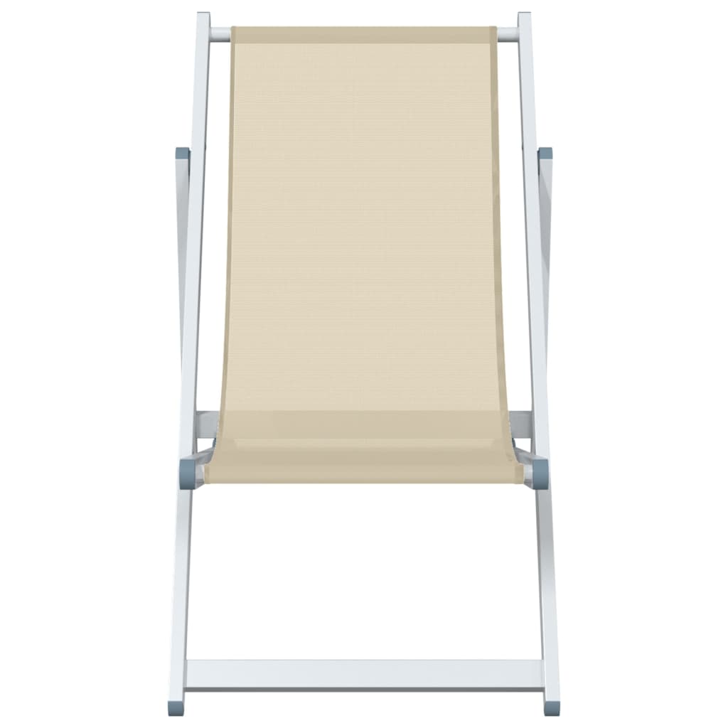 vidaXL Strandstoelen inklapbaar 2 st aluminium en textileen crèmekleur