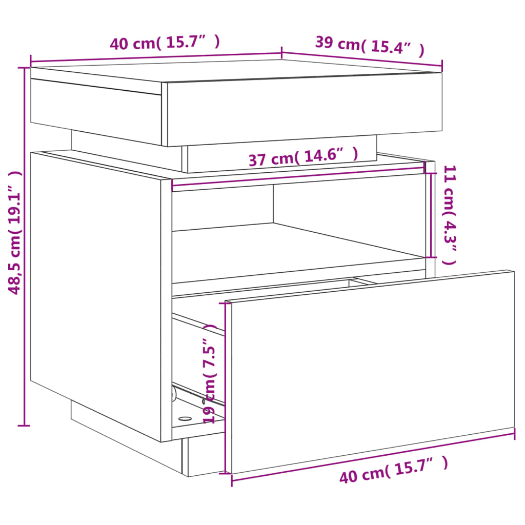 vidaXL Nachtkastje met LED-verlichting 40x39x48,5 cm grijs sonoma