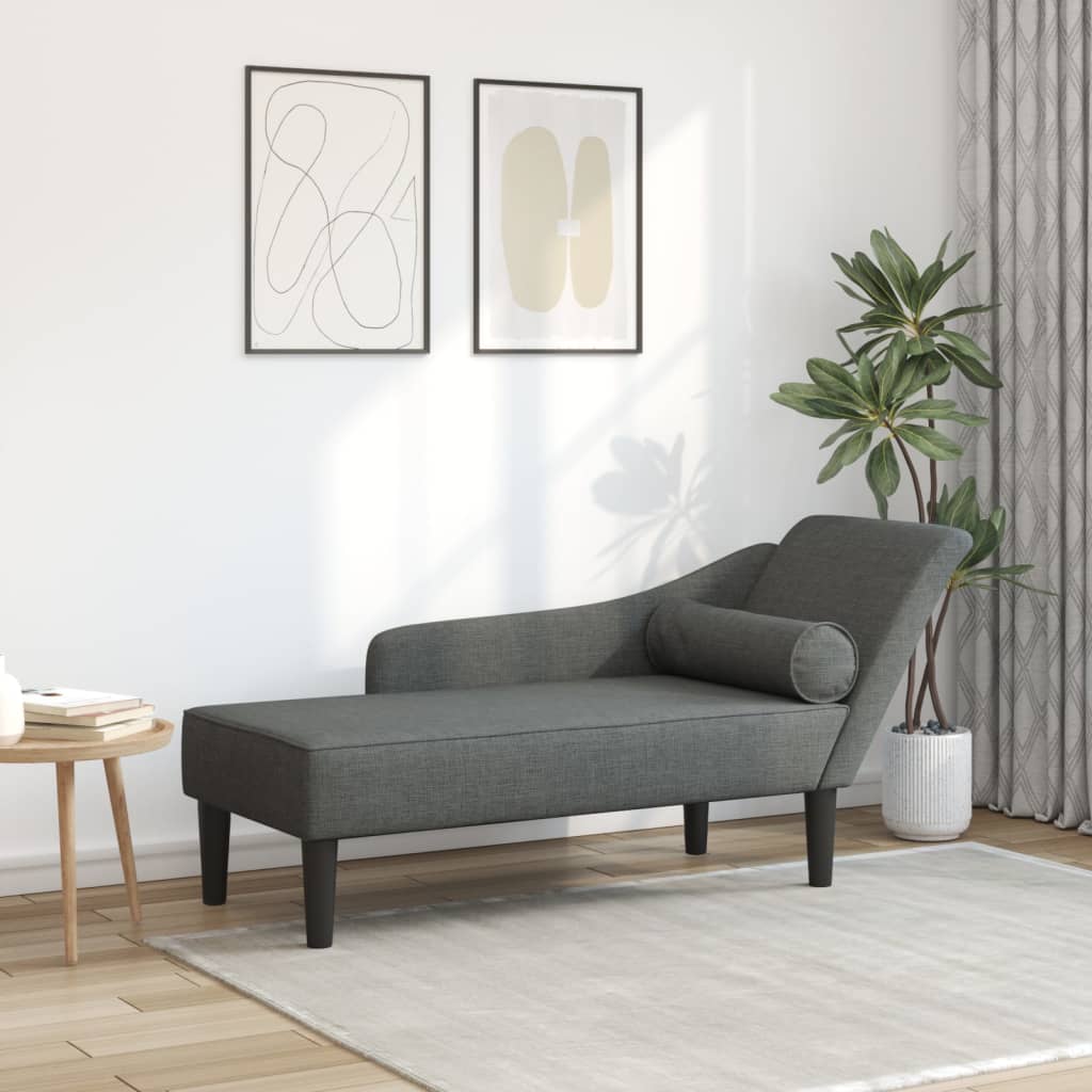 vidaXL Chaise longue met kussens stof donkergrijs